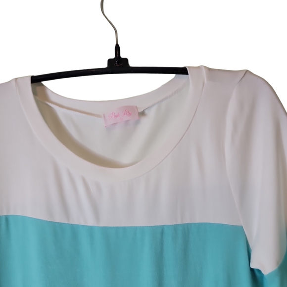 Pink Lily Color Block Short Sleeve Crew Neck Loose Fit Top Sz Small - Picture 3 of 5